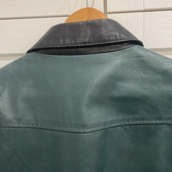Danier Genuine Leather black and green Jacket Moto Style women’s large - Picture 10 of 13